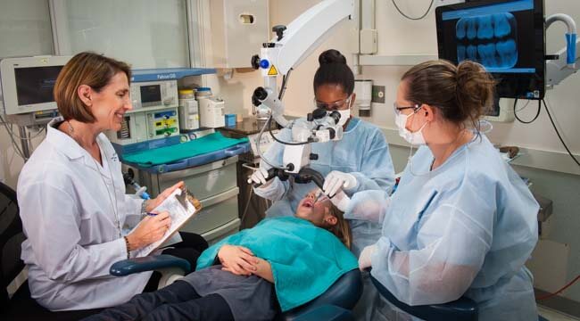 dentistry students working on patient