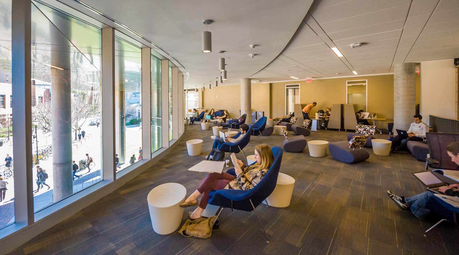 Students reading and working inside Cabell Library