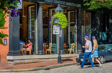 Cafe on a cobblestone street