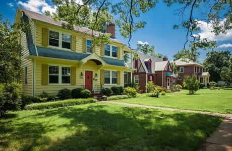 Houses with green lawns