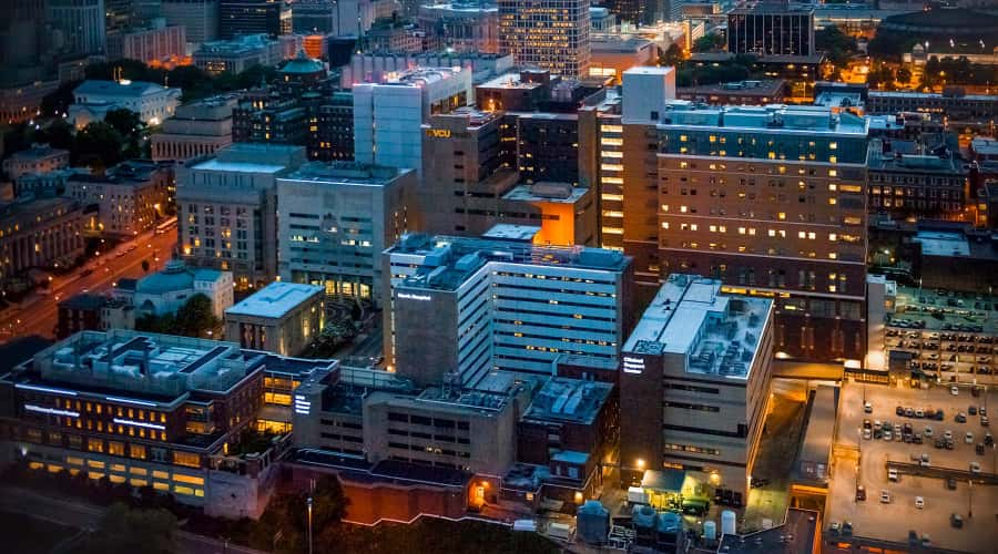 VCU MCV Campus skyline at night