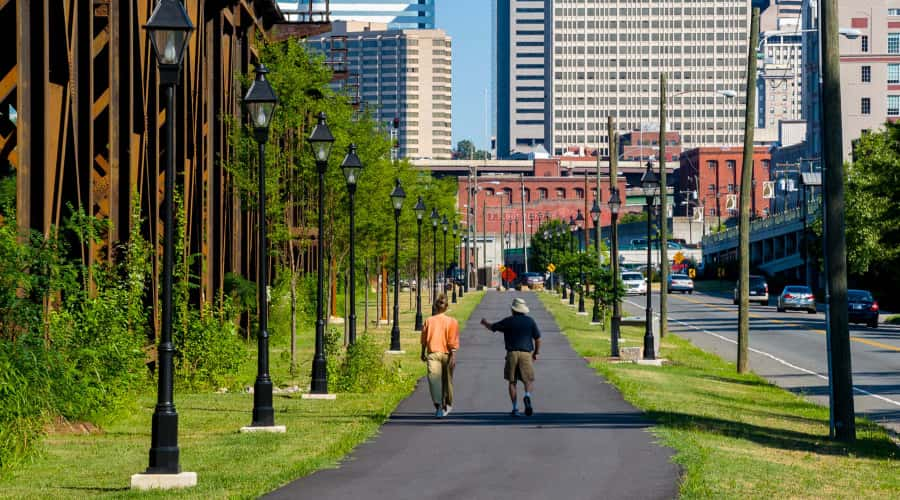 People walking down bike path