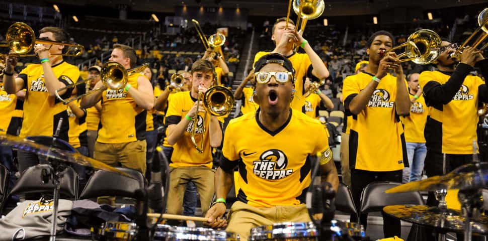 Student pep band at basketball game